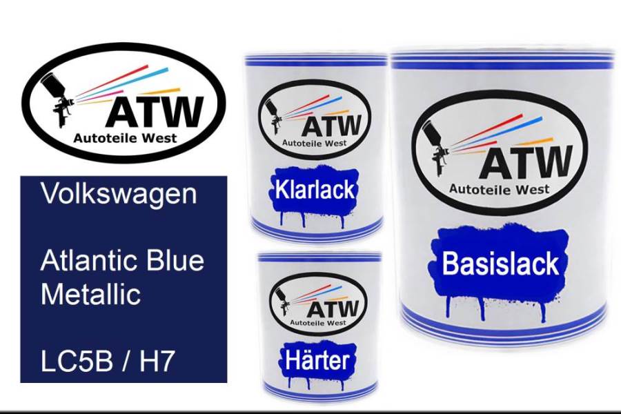 Volkswagen, Atlantic Blue Metallic, LC5B / H7: 1L Lackdose + 1L Klarlack + 500ml Härter - Set, von ATW Autoteile West.